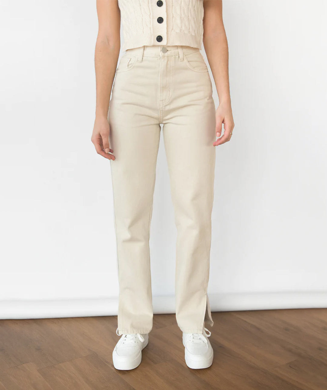 Jeans beige taille haute femme new arrivals