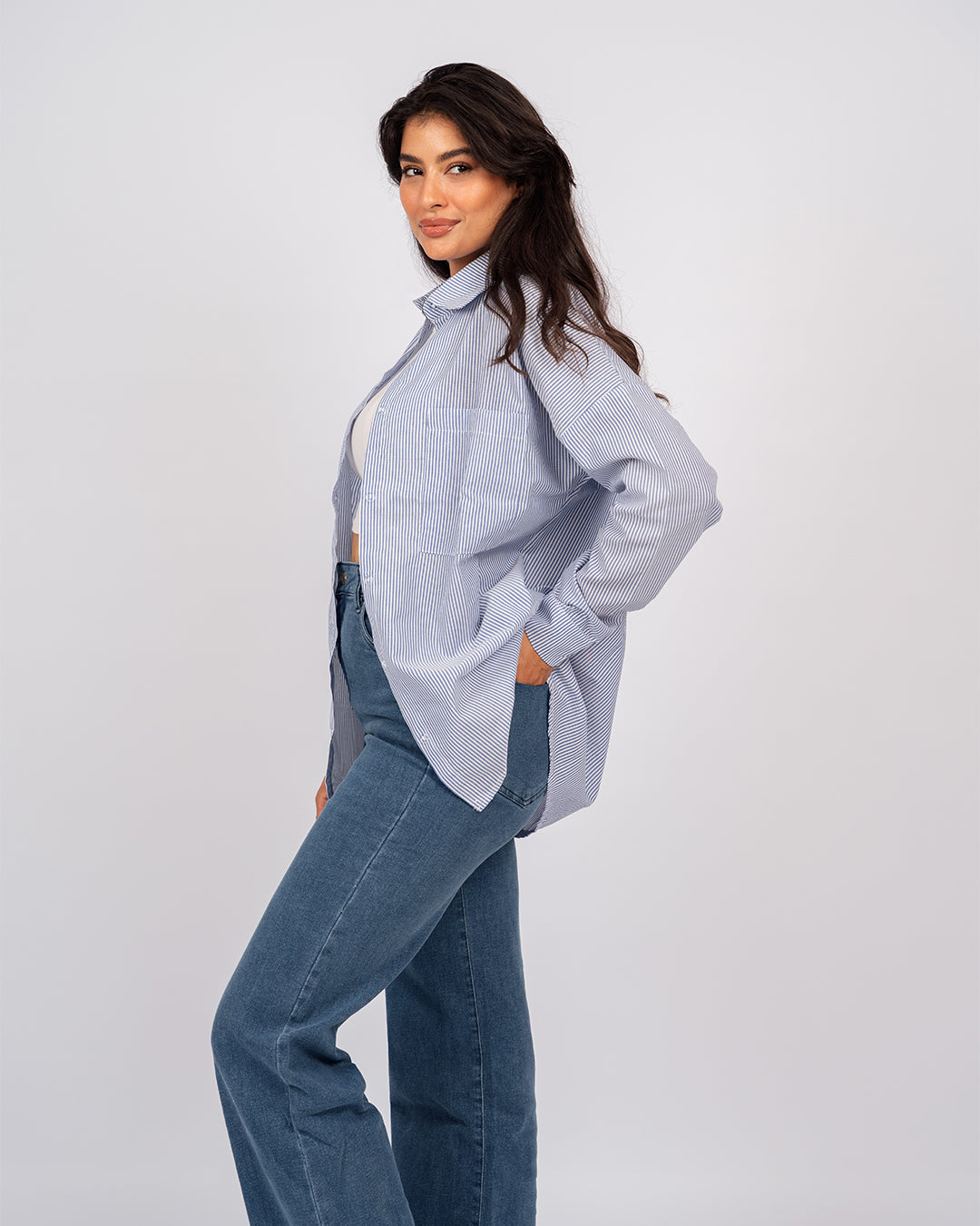 Chemise oversize rayée à manches longues