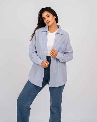 Chemise oversize rayée à manches longues