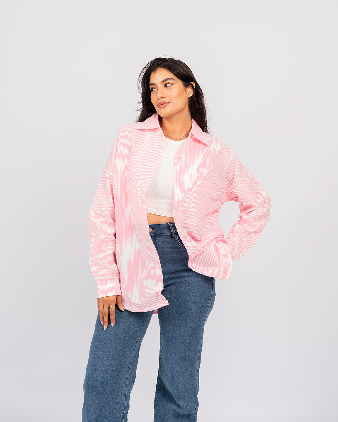 Chemise oversize rayée à manches longues