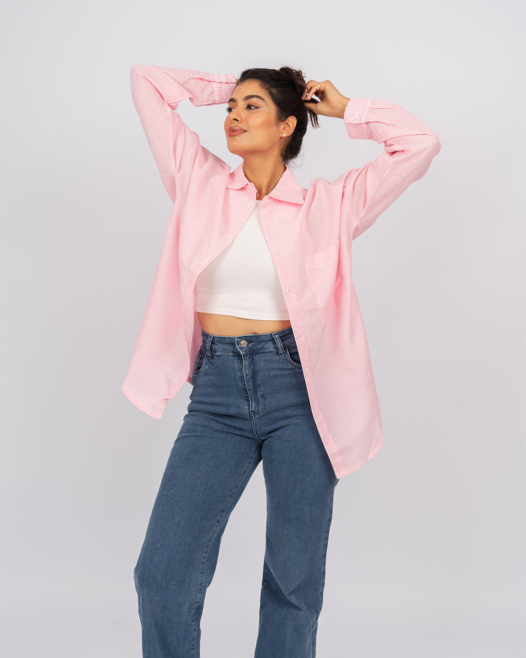 Chemise oversize rayée à manches longues