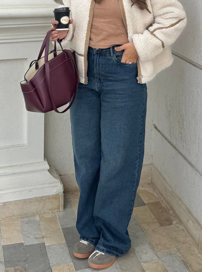 Jean Baggy Taille Haute Délavé