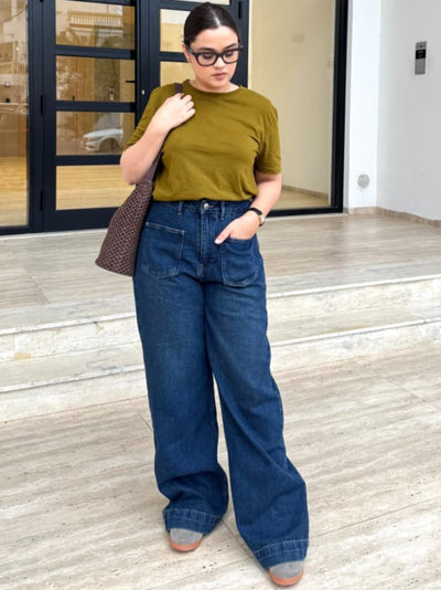 Jean Baggy Droit avec poche plaqué
