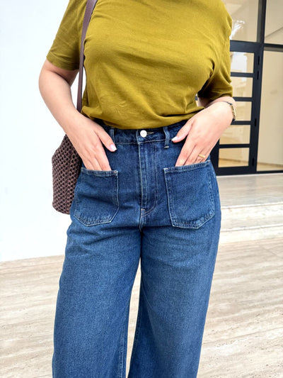 Jean Baggy Droit avec poche plaqué