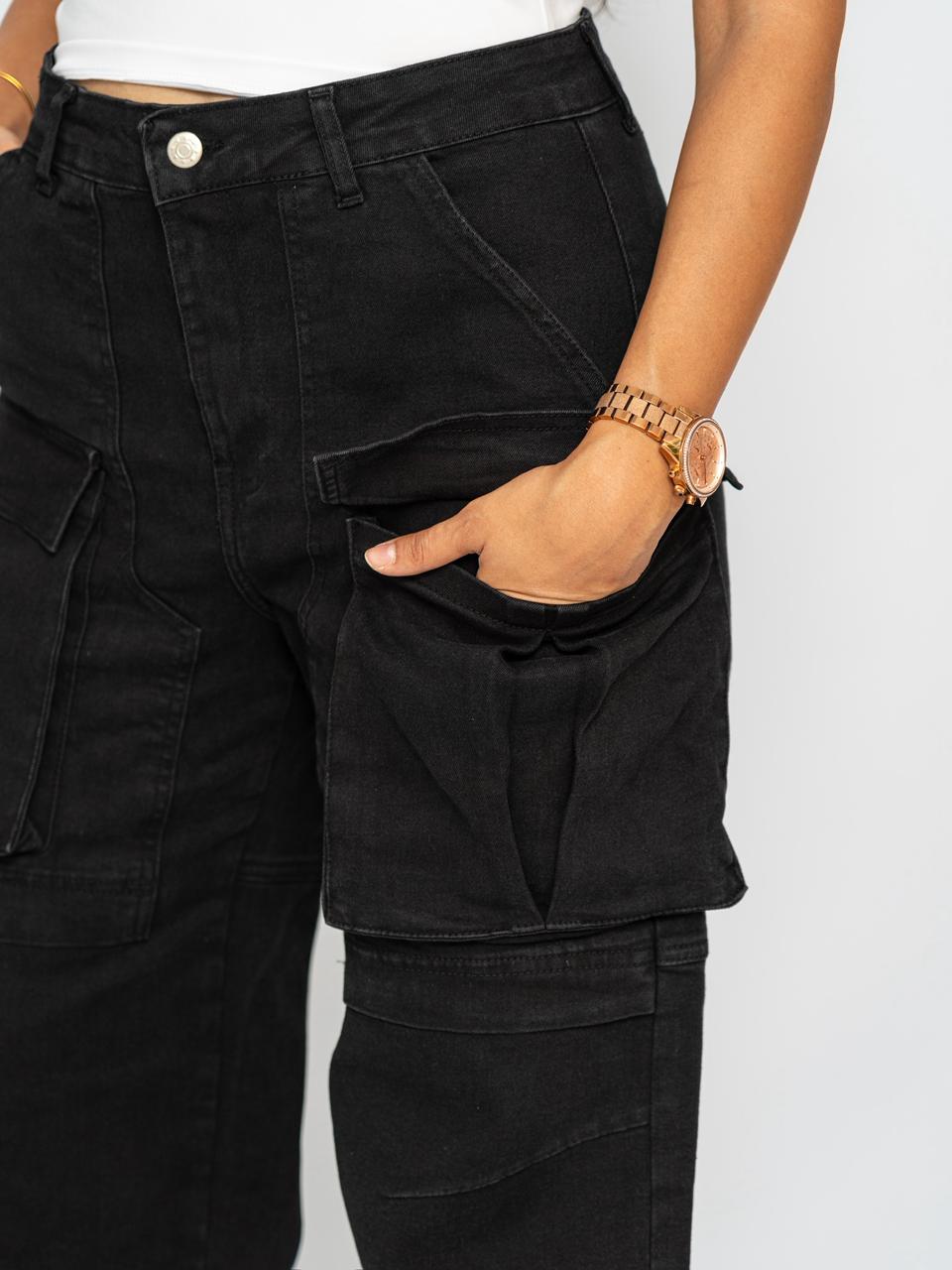 Jean Cargo Multi Poches Taille Haute