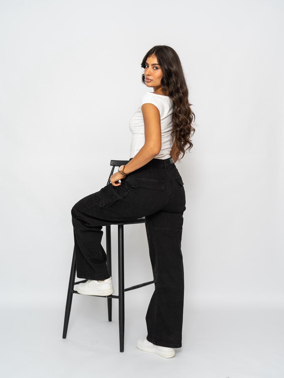 Jean Cargo Multi Poches Taille Haute