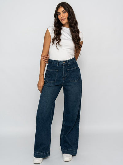 Jean Baggy Droit avec poche plaqué