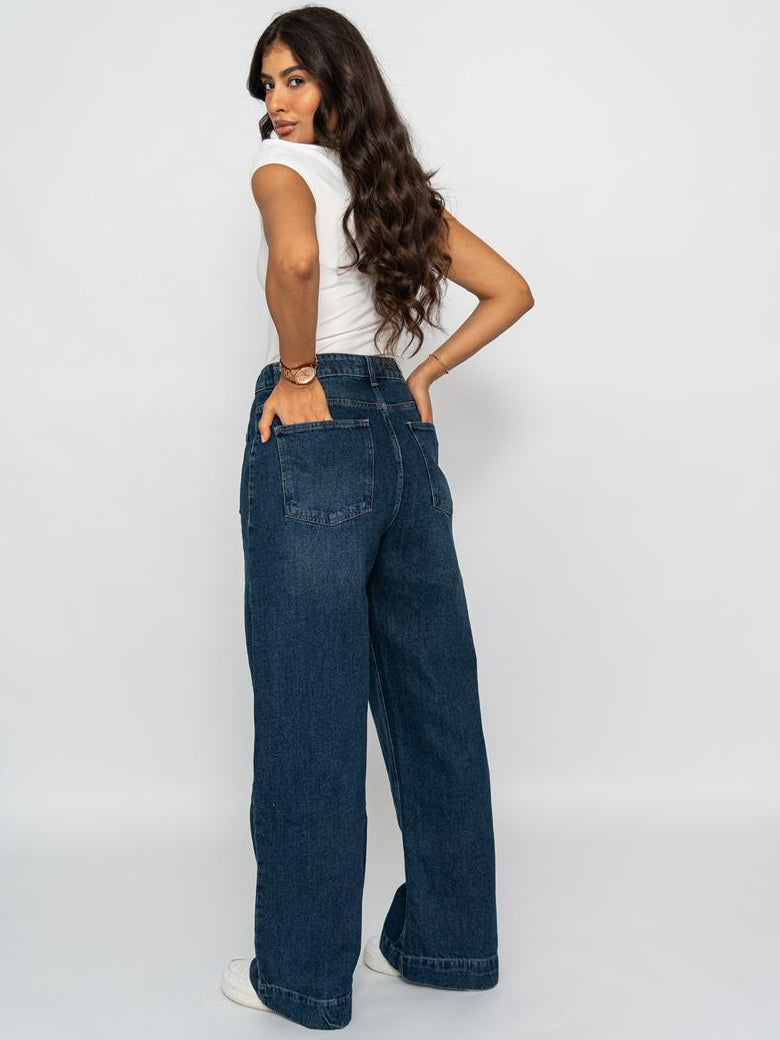 Jean Baggy Droit avec poche plaqué