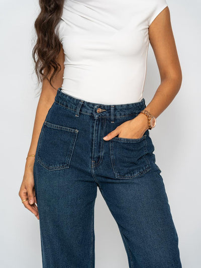 Jean Baggy Droit avec poche plaqué