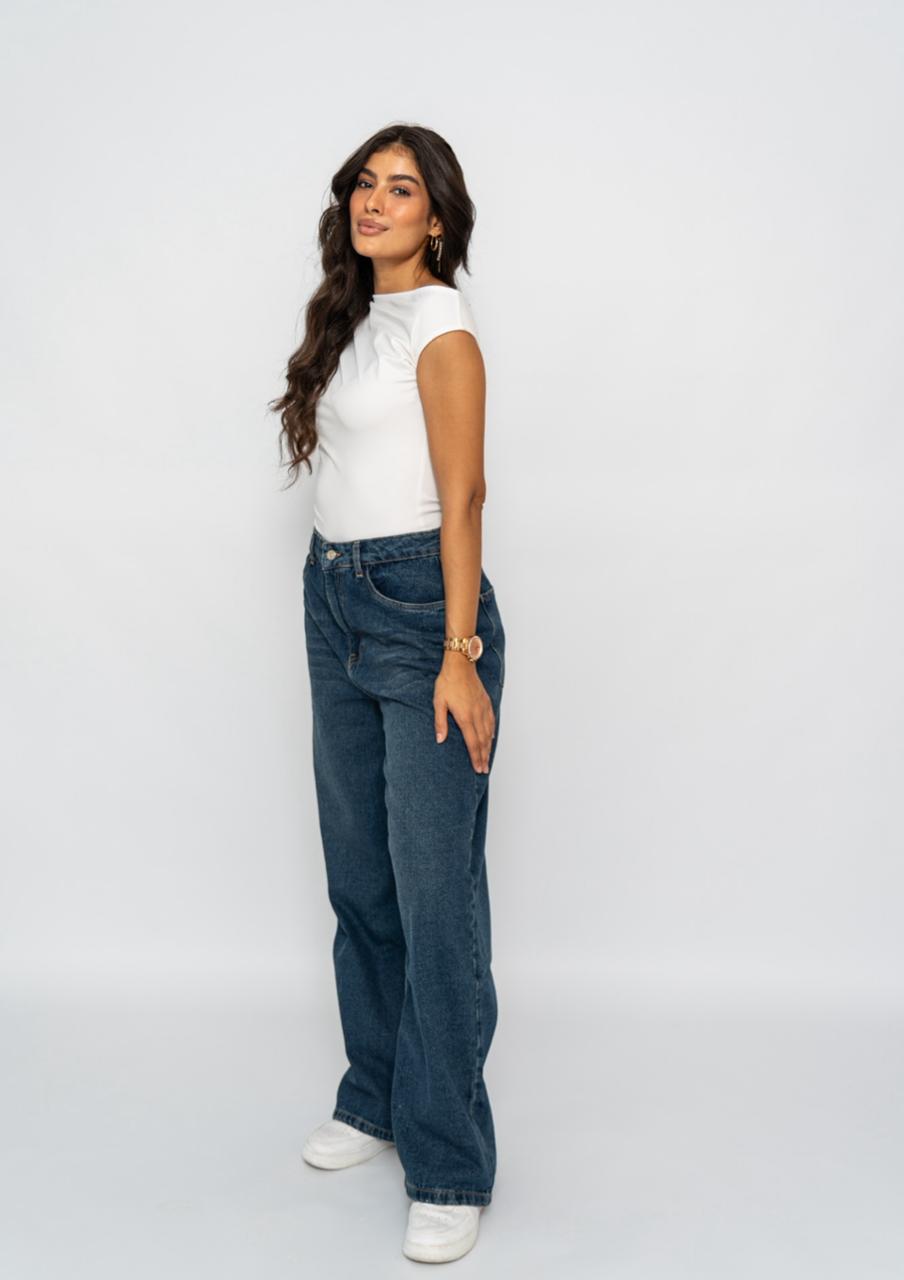 Jean Baggy Taille Haute Délavé