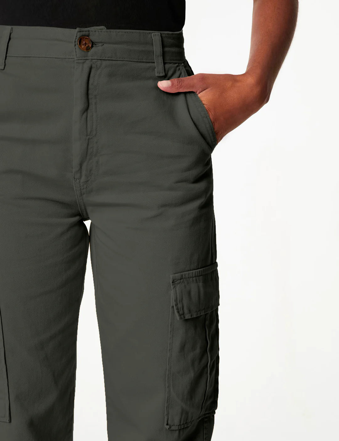 Pantalon Cargo Droit Taille Haute