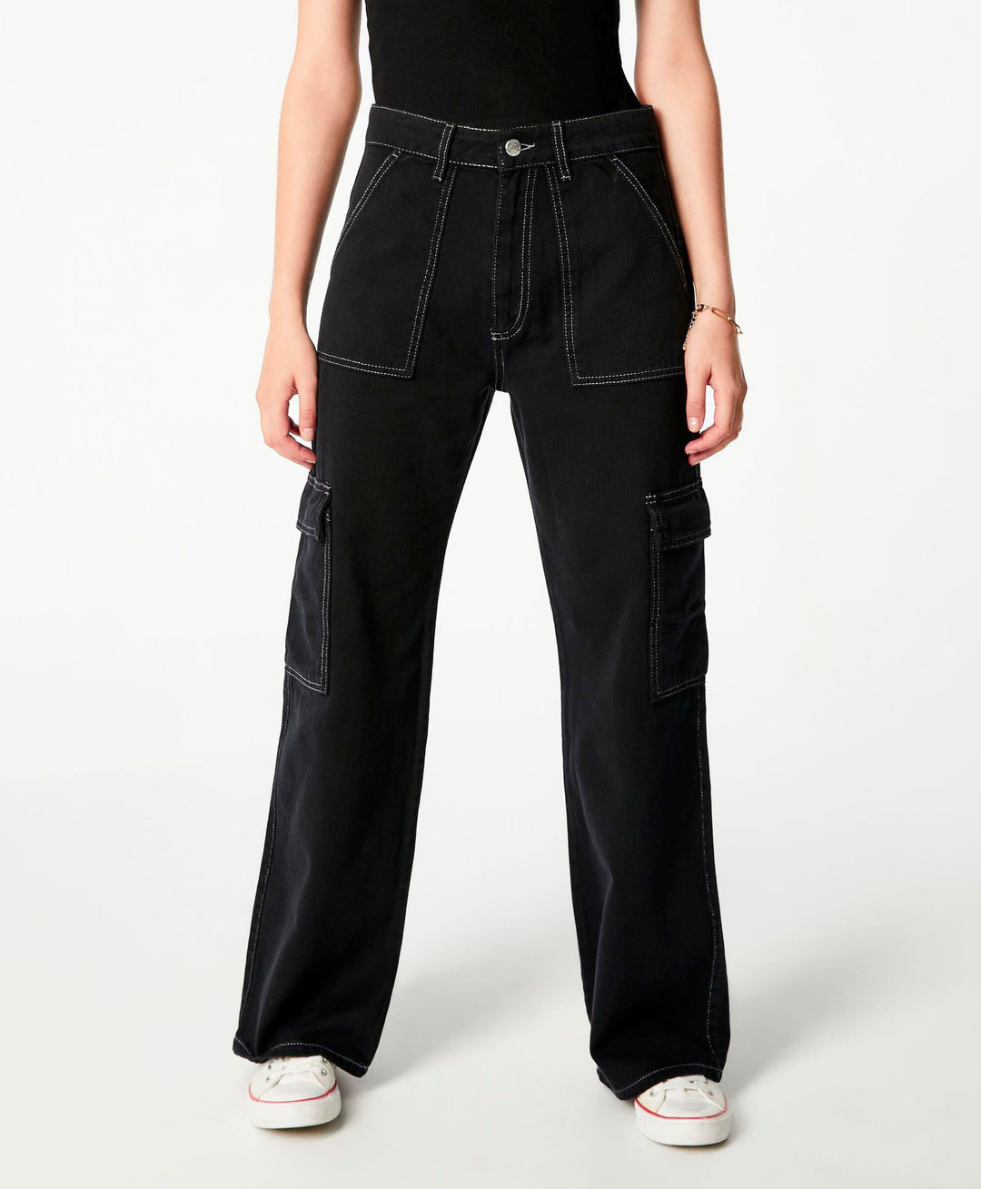 Soeur Tall Jeans Pantalon Boyfriend Femme Noir Flex Cargo Jeans